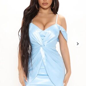 Fashion Nova Light Blue Ruched Mini Dress